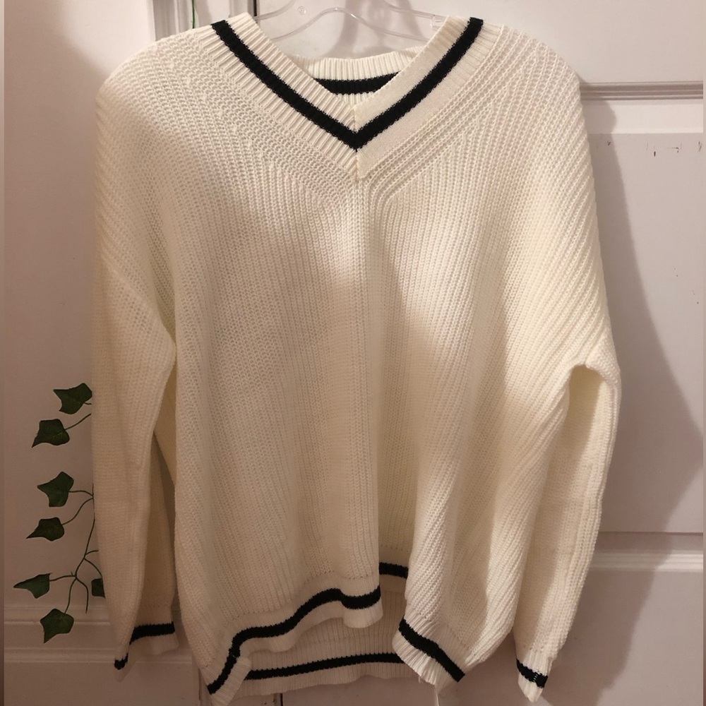 Shein Striped Knit V-Neck Sweater